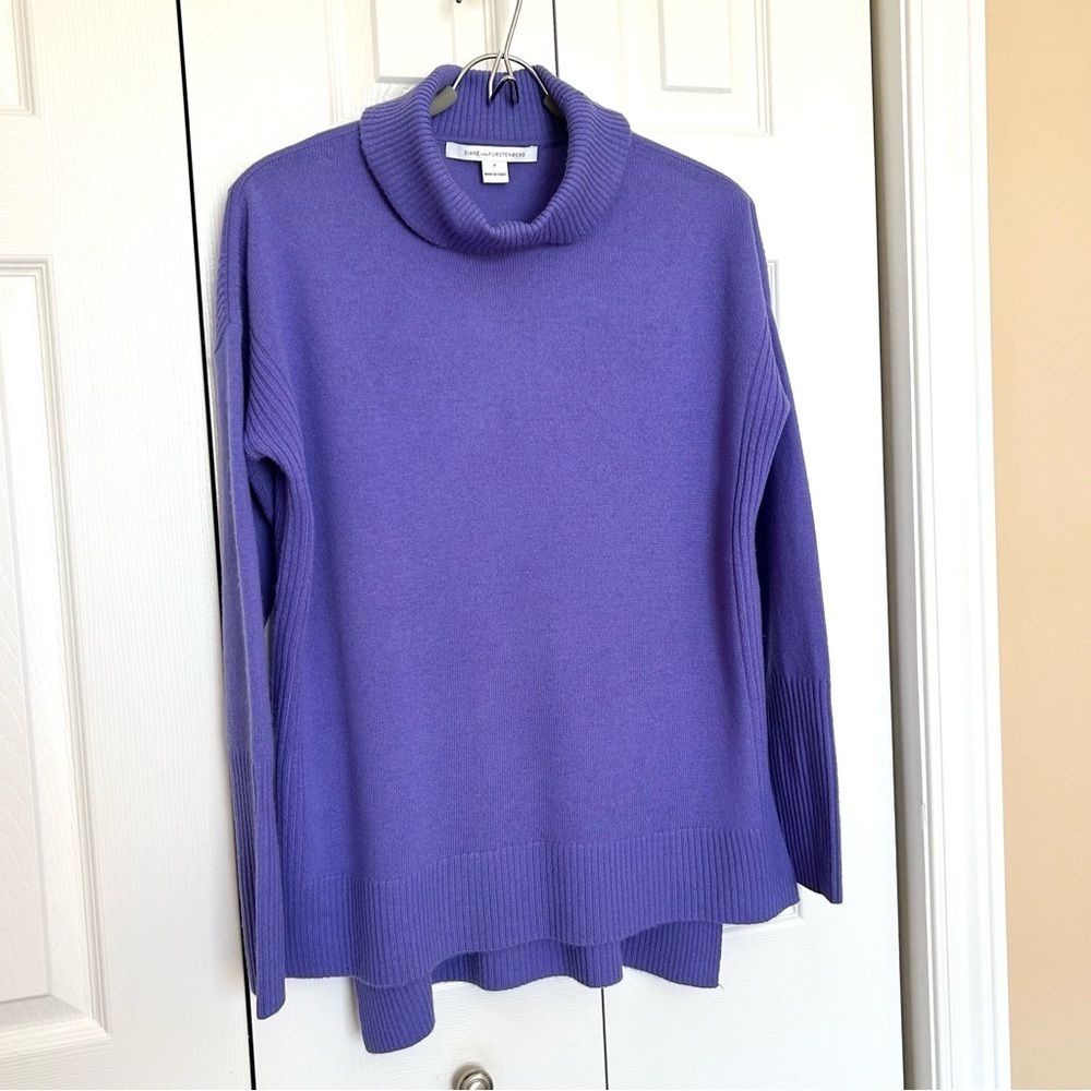 Diane Von Furstenberg High Neck Wool/Cashmere Lavender Tunic Sweater Size XS - Picture 2 of 14